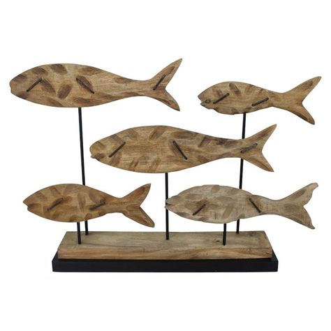 Renwil Arlie Sculpture - STA600 Fish Sculptures, Carved Wood Sculpture, School Of Fish, Wood Fish, Into The Wood, Wooden Fish, Fish Sculpture, Natural Wood Finish, Easy Woodworking Projects