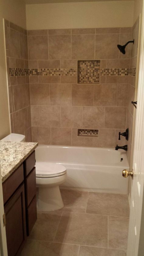 Bathroom Remodel Cream Color, Restroom Flooring Ideas, Small Bathroom Brown Tile, White And Brown Shower Tile, Tan Shower Tile Wall Colors, Bathroom Beige Tile, Beige Bathroom Tile Lowe's, Shower Remodel Brown Tones, Tuscan Bathroom Decor