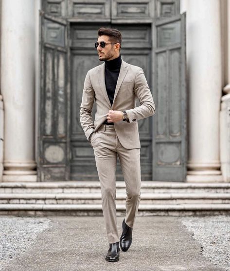 Gala Night Outfit Men, Mens Suits Style Modern Classy, Mens Suits Style Modern, Turtleneck Suit, Gents Dress, Concept Maps, Black Outfit Men, Couples Outfits, Blazer Outfits Men