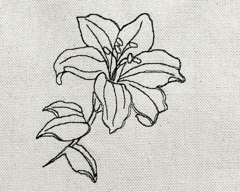 Lily Flower Embroidery, Embroidery Lily, Lily Flower Drawing, Tiger Lily Tattoo, Lily Flower Tattoo, Lily Drawing, Lily Tattoos, Lily Embroidery, Flower Machine Embroidery