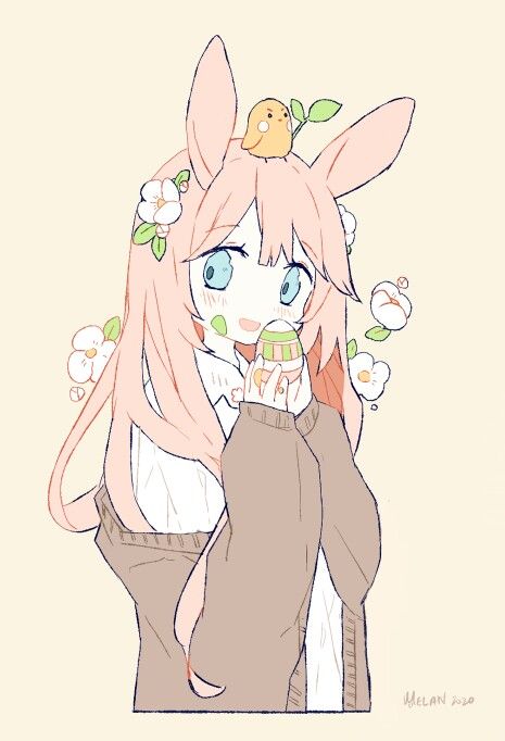 Sunday Illustration, Cat Ears Girl, 3 Anime Best Friends Icons, Happy Easter Sunday, How To Draw Ears, Anime Illustration, Bunny Drawing, Illustration Cute, Bunny Ears