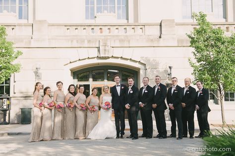 wedding party outside the joliet union station // © gntphoto.com // Wedding at the Joliet Union Station in Joliet, IL Party Outside, Union Station, Real Weddings, Wedding Venues, Wedding Party, Bridesmaid Dresses, Weddings, Wedding Dress