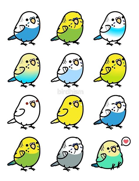 "Chubby Budgies" by birdhism | Redbubble Cute Parakeet Drawing, Budgie Drawing Cute, Small Budgie Tattoo, Parakeet Doodle, How To Draw A Budgie, Budgies Drawing, Parakeet Drawing, Budgie Drawing, Cute Bird Drawing