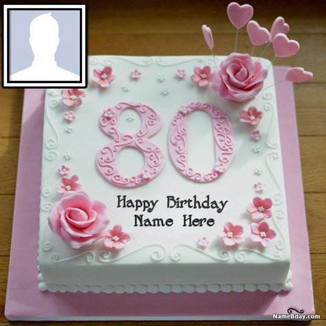 Happy 80th Birthday Cake With Name And Photo 80th Birthday Sheet Cake Ideas, 80th Birthday Cake For Grandma, 80th Birthday Cakes, Happy 80th Birthday Cake, Grandma Cake, 80th Birthday Cake, Birthday Cake Write Name, 80 Birthday, Birthday Cake Writing