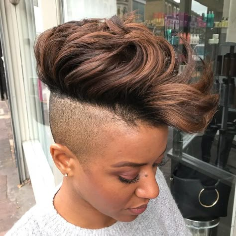 Bold Long Top Shaved Sides Hairstyle For Women Short Hairstyles Shaved Sides, Hairstyles Shaved Sides, Black Short Hairstyles, Shaved Sides And Back, Prom Hair Styles, Short Hair Styles African American, Shaved Hairstyles, Short Shaved Hairstyles, Shaved Side