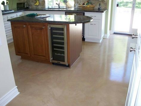 Beige concrete floor in kitchen Countertops Terrazzo, Concrete Living Room Floors, Residential Concrete Floors, Flooring Herringbone, Black Flooring, Interior Concrete Floors, Polished Concrete Floor, Office Flooring, Flooring Diy