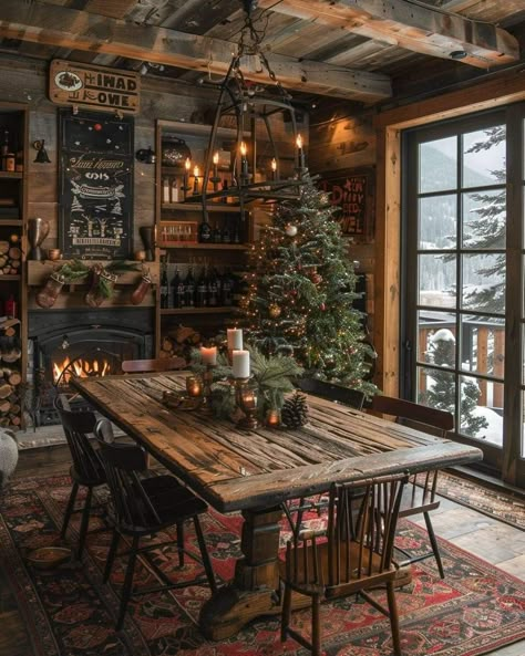 Rustic Western Christmas Decor, Log Home Kitchens, Timber Frame House, Log Cabin Rustic, Cabin Aesthetic, Cabin Interiors, Rustic Dining Room, Rustic Home Design, Cabin Living