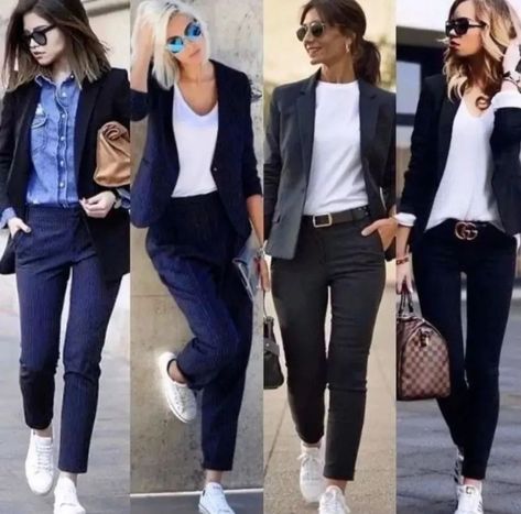 Semi Casual Outfit Women, Everyday Outfits Fall, Sneakers Outfit Work, Semi Casual Outfit, Casual White Sneakers, Simple Casual Outfits, Casual Outfits For Work, Business Casual Outfits For Women, Business Casual Outfits For Work