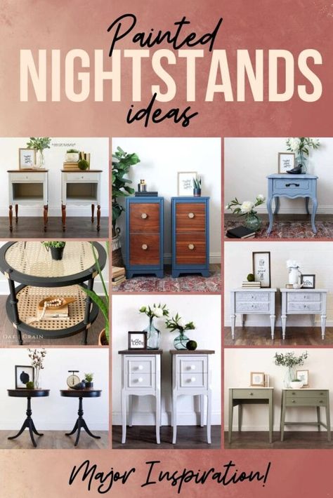 Painted Nightstands Ideas: Major Inspiration! - A Ray of Sunlight Popular Nightstand Colors, Nightstand Color Ideas, Painting Nightstand Ideas, Nightstand Painting Ideas, French Provincial Nightstand Makeover, Painted Nightstand Ideas, Nightstands Ideas, Diy Nightstand Makeover, Painted Nightstands