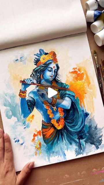 5.5K views · 1K likes | Art Canvas Design Studio ® on Instagram: "Here is the process video from today’s gorgeous Krishna painting workshop! 🤌🏻  So much you can do with just blues and oranges!! #blue #orange #color   #krishna #krishnathoughts #kisna #kanha #kanhaji #pray #god #pure #trendingreels #trend #trending #reels #online #workshop #learn #art #artist #artlover #instagood #instagram #instadaily #everyday #calm #peace #kanhaiya #processart #process" Kanha Painting, Krishna Painting On Canvas, Krishna Acrylic Painting, Watercolor Video, Trending Reels, Painting Workshop, Krishna Painting, Learn Art, Painting Videos