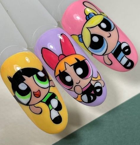 Cartoon Nail Designs, Character Nails, Disney Acrylic Nails, Girls Nail Designs, Quick Nail Art, Pop Art Nails, Animal Nail Art, Art Deco Nails, Nail Drawing