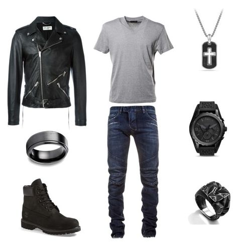 "Bad boy" by karly-schmader on Polyvore featuring Prada, Balmain, Timberland, David Yurman, FOSSIL, John Hardy, Yves Saint Laurent, men's fashion and menswear Biker Style Men Outfits, Bad Boy Outfits Men, Anarchist Outfit, Bad Boys Outfit, Polyvore Outfits Men, Bad Boy Aesthetic Outfits Men, Bad Boy Style Outfits, Rebelde Outfits Ideas, Luxury Fashion And Independent Designers