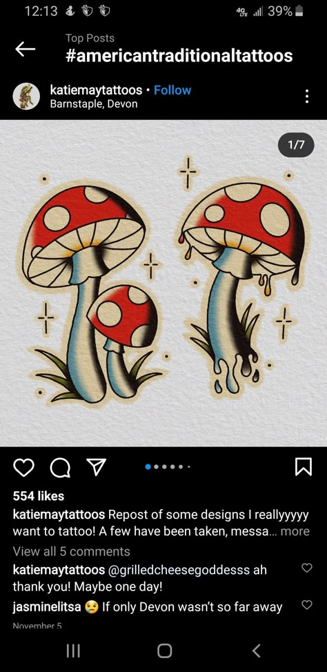 Old School Mushroom Tattoo, Leg Tattoos American Traditional, Trad Mushrooms Tattoo, American Traditional Mushroom, American Traditional Mushroom Tattoo, Traditional Mushroom Tattoo Flash, Mushroom Flash Tattoo, Mushroom Knee Tattoo, Traditional Mushroom Tattoo