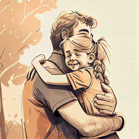 Father And Daughter Hug, Dad Holding Daughter, Father And Daughter Drawing, Hug Images, Father And Daughter Love, Dad Daughter, Story Characters, Girl Running, Father Daughter