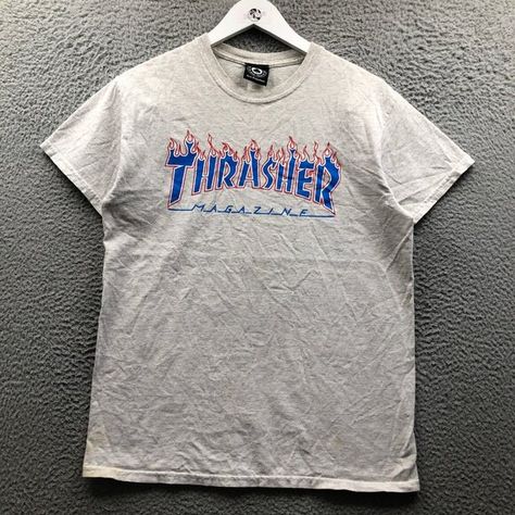 Thrasher Magazine T-Shirt Men's Medium M Short Sleeve Graphic Crew Neck Gray Thrasher Magazine, Mens Shirts, Crew Neck, Magazine, Plus Fashion, Mens Tshirts, Fashion Trends, T Shirt, Closet