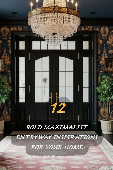 Step into elegance with these stunning entryway designs! From rich patterns to luxurious lighting, I love how these bold choices create an inviting atmosphere. Discover how to incorporate maximalist elements into your own space and make a grand first impression! Cozy Foyer Entry Ways, Traditional Modern Entryway, Small Dark Entryway Ideas, Black And White Foyer Entryway, Dark Moody Entryway, Moody Foyer Ideas Entryway, Masculine Entryway, Dark Academia Entryway, Elegant Foyer Ideas Entryway