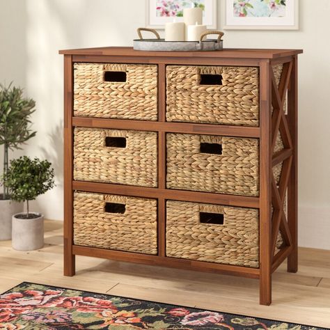 August Grove® Schimpl 30'' Tall Solid Wood 6 - Drawer Accent Chest & Reviews | Wayfair Hamper Drawer, Baskets Storage, Clothes Hamper, Accent Chest, Wicker Baskets Storage, Accent Doors, Drawer Storage, Accent Cabinet, Beachcrest Home