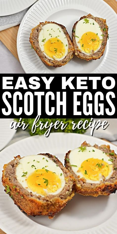 Keto Recipes Eggs, Easy Keto Egg Recipes, Keto Air Fryer Dinner Recipes, Keto Breakfast Recipes No Eggs, Egg Recipes Keto, Air Fry Keto Recipes, Keto Snacks Air Fryer, Scotch Eggs Recipe Air Fryer, Keto Eggwiches