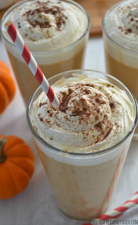 Pumpkin, bananas and plenty of fall spices come together in these thick ‘n’ creamy milkshakes.— @WholeHeavenly Pumpkin Spice Frappuccino Recipe, Pumpkin Spice Milkshake, Pumpkin Milkshake, Pumpkin Spice Frappuccino, Starbucks Pumpkin Spice, Frappuccino Recipe, Starbucks Pumpkin, Pumpkin Banana, How To Make Pumpkin