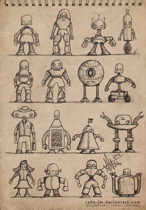 Robot Drawing Ideas, Robot Drawings, Grungy Paper Texture, Robot Drawing, Doodle Monster, Robot Sketch, Vintage Robots, Robot Illustration, Pen On Paper