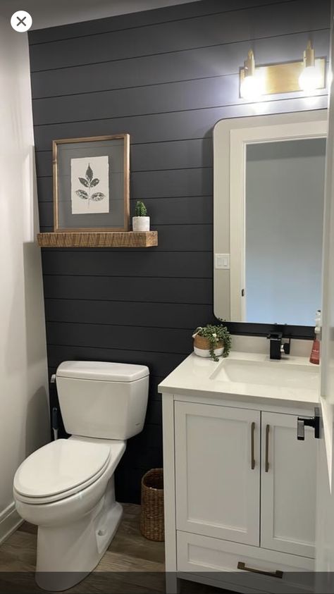 Shiplap Bathroom Wall, Minimalist Bathroom Decor, Modern Small Bathroom, Elegant Bathroom Decor, Half Bathroom Decor, Shiplap Bathroom, Bathroom Accent Wall, Powder Room Decor, Bathroom Remodel Pictures