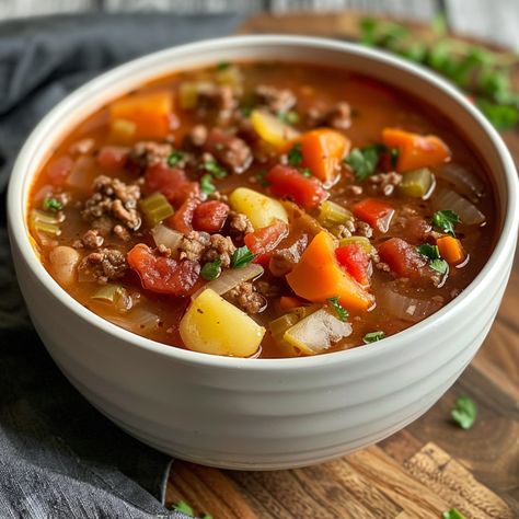 Weight Watchers Hamburger Soup - Good For Recipes Weight Watcher Hamburger Soup, Low Calorie Hamburger Soup, Soups Using Hamburger, Weight Watchers Hamburger Recipes, Vegatable Beef Soup, Ww Soup Recipes, Weight Watchers Ground Beef Recipes, Weight Watchers Soups, Hamburger Soup Recipe