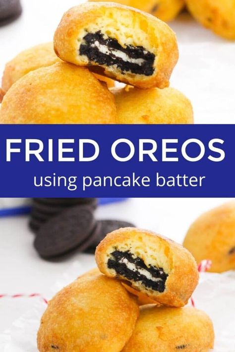 Fries Oreos, Fried Oreos Recipe, Deep Fried Oreo, Carnival Foods, Fried Oreo, Oreo Pancakes, Deserts Recipes, Deep Fried Oreos, Pancake Mix Recipe