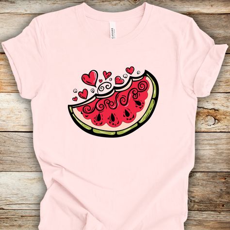 Watermelon Slice Shirt - Summertime Tee - Foodie TShirt - Unisex T-Shirt Inclusive Sizes XS to 5XL Melon Seeds, Watermelon Slice, Watermelon Slices, Scroll Work, Shirt Fits, Prism Color, New Classic, Knit Collar, Medium Weight