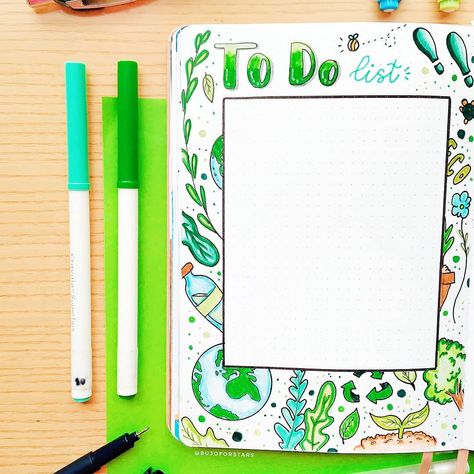 Bullet Journal | Estrella on Instagram: “Doodly style🤩😋 . I just didn't know how to decorate this page, so I went full with little drawings of earth and environment! And all green,…” Earth Border Design, Environment Border Design, How To Decorate A Page, Earth Drawings, Save Environment, Creating A Bullet Journal, Bullet Journal Spreads, Little Drawings, Journal Spreads