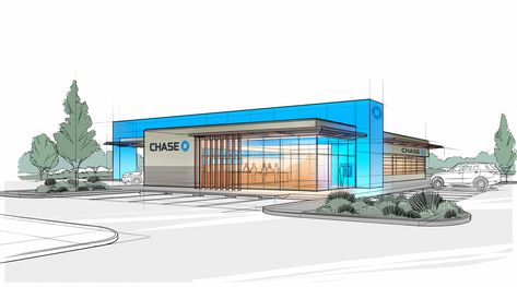 Chase Bank- Defining an Architecture Vocabulary – DAVE PINTER Modern Bank Design Exterior, Bank Design Architecture, Architecture Vocabulary, Bank Exterior, Bank Facade, Bank Architecture, Art Museum Architecture, Bank Interior Design, Restaurant Exterior Design