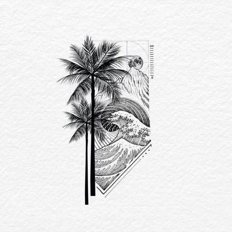 Bali Tattoo Ideas Men, Men’s Beach Tattoos, Mens Beach Tattoo, Beach Tattoos Men, Rose Leg Tattoo Men, Beach Tattoo Men, Island Tattoo Men, Tattoo Idea Back, Abstract Tattoo Designs Minimalist