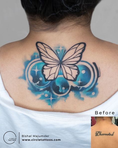 Butterfly Coverup Tattoo, Buddah Sleeve Tattoo, Baroque Tattoo, Vibrant Tattoos, Colour Butterfly, Chest Tattoo Drawings, Butterfly Tattoos Images, Coverup Tattoo, Organic Tattoo