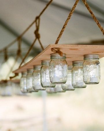 mason-jar-chandelier - Home Decorating Trends - Homedit Chandelier Diy Ideas, Outdoor Chandelier Diy, Diy Wedding Lighting, Creative Lights, Tent Ideas, Chandelier Diy, Diy Luminaire, Jar Chandelier, Mason Jar Chandelier