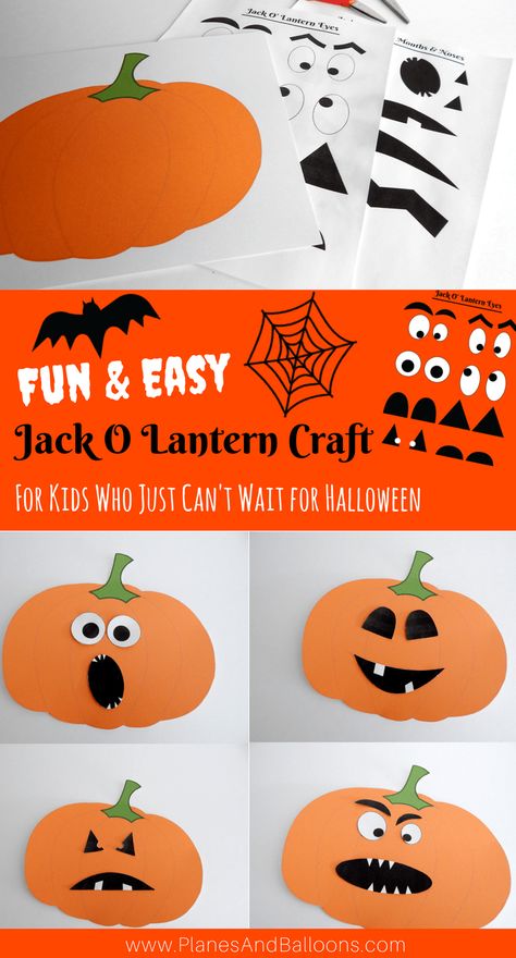 Easy Halloween crafts for preschool kids to make. Fun pumpkin craft - Jack O Lantern activity. #prek #preschool #halloween Make A Jack O Lantern Printable, Halloween Pumpkin Paper Crafts, Jackolantern Preschool Crafts, Paper Jack O Lantern Craft, Paper Jackolantern Craft, Jackolantern Crafts For Kids, Halloween Craft Printables Free, Pumpkin Paper Crafts For Kids, Paper Pumpkin Craft For Kids