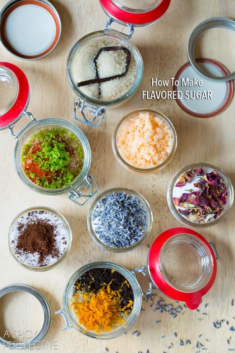 Flavored Sugars, Infused Sugar, Vanilla Bean Powder, Diy Food Gifts, Sugar Recipes, A Spicy Perspective, Flavored Salts, Flavored Sugar, Homemade Spices