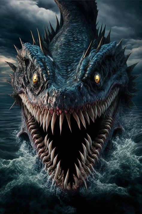 Sea Monster Drawing, Scary Sea Creatures, Goku Training, Sea Monsters Drawing, Scary Ocean, Scary Snakes, Monster Vampire, The Red Dragon, Monster Pictures