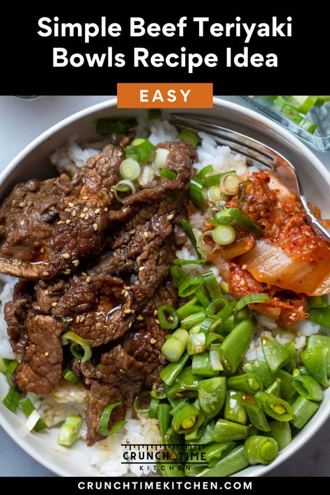 Check out my brand spanking new recipe! Beef Teriyaki Bowls. Delicious and healthy! Starting with tender marinated beef sauteed with my easy homemade teriyaki sauce, then layered with warm white rice and fresh crunchy veggies. An easy and fast meal idea for families in a hurry. This delicious stir-fry is ready in no time. An easy and healthy one-bowl recipe that everyone in the family will love. These Beef Teriyaki Bowls will quickly become a family favorite. Teriyaki Beef Bowl Recipe, Teriyaki Bowls, Rice Bowls Healthy, Quick Casseroles, Beef Teriyaki, Cheap Breakfast, Teriyaki Bowl, Best Beef Recipes, Teriyaki Beef