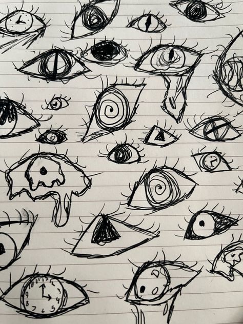 Eyeball Black And White, Drawing Ideas Creepy Dark, Insane Eyes Draw, Ommetaphobia Art, Eye Scary Drawing, Watching Eyes Art, How To Draw Eyeballs, Eye Ball Drawing Easy, Eyeball Drawing Tutorial