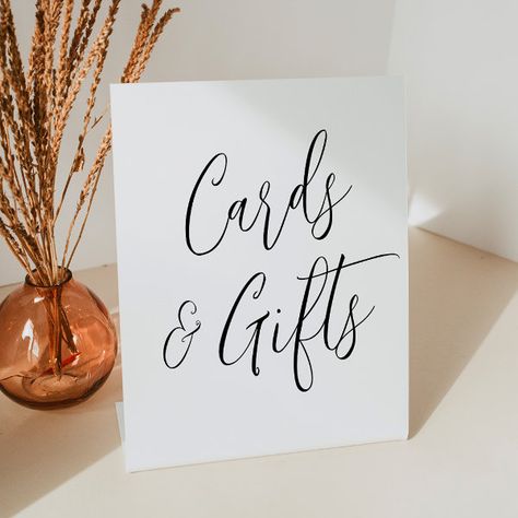 Simple Black Script Wedding Cards and Gifts Pedestal Sign Wedding Pedestal, Thank You Messages, Newlywed Gifts, Free Birthday Invitations, Free Birthday Invitation Templates, Kids Stationery, Wedding Date, Diy Signs, Create Sign