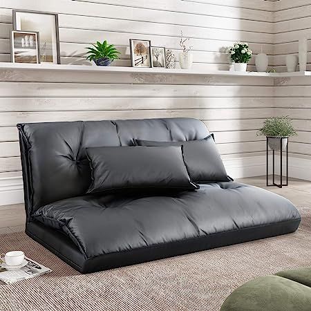 Adjustable Floor Sofa Bed with 2 Pillows , Folding Futon Couch Leisure Lazy Sofa with 5 Reclining Position, PU Floor Sofa for Reading or Gaming in Bedroom/Living Room/Balcony,Black Gaming Sofa, Antique Sofas, Floor Couch, Minimal Bedroom, Folding Mattress, Floor Sofa, Chaise Lounge Sofa, College Dorms, Mattress On Floor