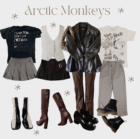 Outfits To Wear To Arctic Monkeys Concert, Arctic Monkey Fits, Arctic Monkeys Clothes Aesthetic, Arctic Monkey Inspired Outfits, Arctic Monkeys Fashion, Arctic Monkeys Fit, Indie Music Outfit, Artic Monkeys Concert Fit, Outfits Based On Songs