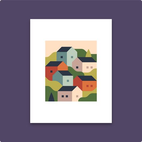 House Graphic Illustration, Buildings Illustration Simple, Alex Pasquarella, Posca Landscape, Flat Illustration Landscape, House On Hill Illustration, Decorative Illustration, Water Logo, Canopy Design