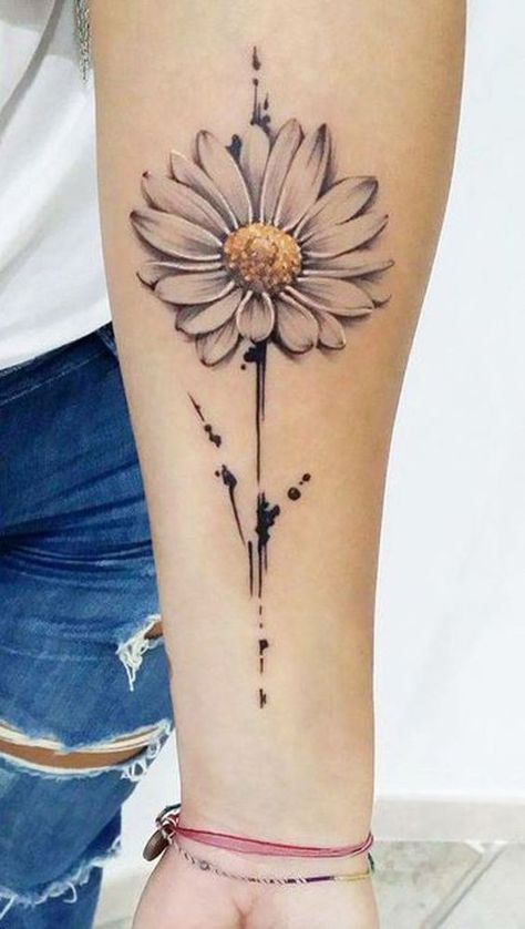 Forearm Tattoo Ideas, Delicate Flower Tattoo, Daisy Tattoo Designs, Daisy Flower Tattoos, Tattoo Diy, Forearm Sleeve Tattoos, Daisy Tattoo, Cool Forearm Tattoos, Forearm Tattoo Women