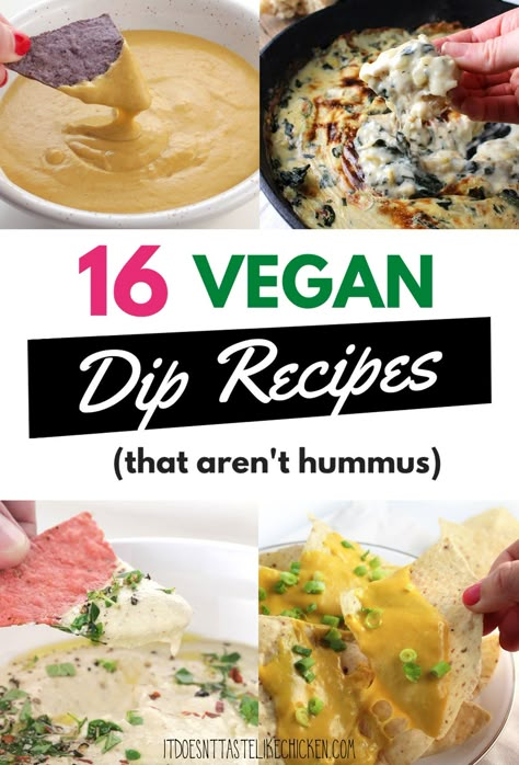 Get inspired with our list of vegan dip recipes, perfect for dipping veggies, crackers, chips, or anything else you can think of. I've included recipes for nacho cheese dip, onion dip, ranch dip, buffalo chicken dip, blue cheese dip, spinach and artichoke dip, and many more. All vegan, and all super delicious! This collection of vegan dip recipes will make it easy to find something new. #itdoesnttastelikechicken #veganrecipes Buffalo Chicken Dip Blue Cheese, Tofu Dip, Crispy Buffalo Cauliflower, Vegan Dip Recipes, Nachos Cheese Recipe, Vegan Chips, Nachos Cheese Dip, Vegan Nachos Cheese, Chips Dip