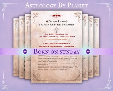 Excited to share one of the latest additions to my #etsy shop: BORN ON SUNDAY ~ You Are Sun In This Incarnation. Planetary Astrology Reading . 7th Chakra, Instant download Guidebook. https://astrologybyplanet.etsy.com Sunday Born Personality, Sun 7, Astrology Reading, Vedic Astrology, Spiritual Path, Under The Influence, Life Path, Great Birthday Gifts, Life Purpose