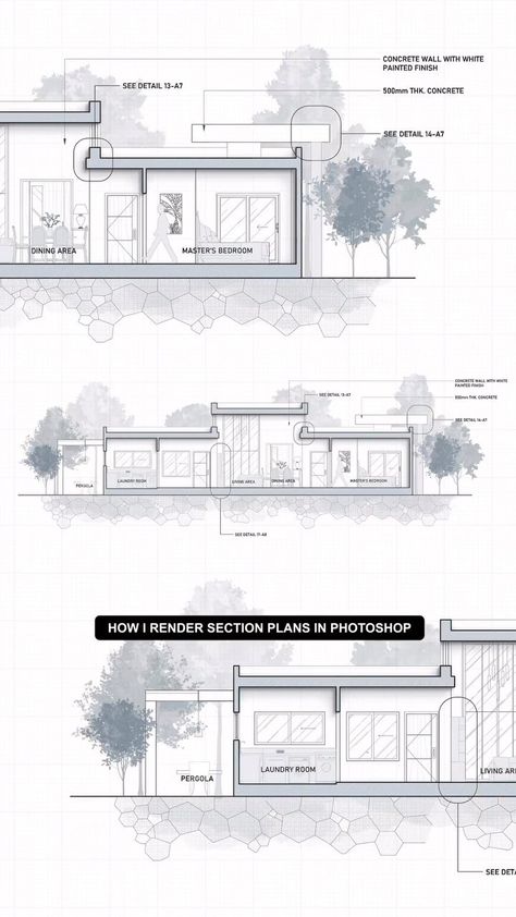 Best Midjourney Architecture Examples | illustrarch Architecture Rendering Photoshop, Software Architecture Design, Bio Architecture, Rendered Floor Plan, Apartments Exterior, Photoshop Rendering, Workshop Plans, Section Drawing, Elevation Drawing