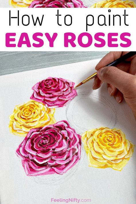 How To Paint Bouquet Of Flowers, Simple Flowers To Paint With Acrylic, How To Paint Acrylic Flowers On Canvas, How To Paint Acrylic Roses, How To Paint Roses Easy Watercolor, Painting Flower Tutorial, How To Paint A Rose Step By Step, How To Paint A Rose With Acrylic, How To Paint Roses Easy Acrylic