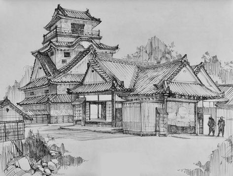 ArtStation - Japanese Temples, Quy Ho Japanese Temple Drawing, Japanese Temples, Temple Drawing, Architecture Drawing Sketchbooks, Building Sketch, Easy Cartoon Drawings, Japanese Temple, Architecture Drawing Art, Story Setting