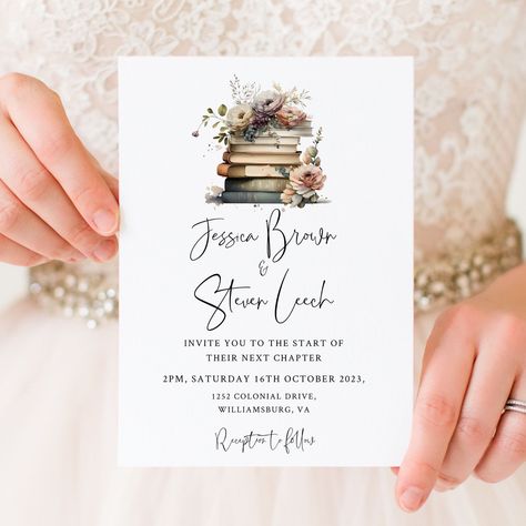 Book Lover Wedding Invitation, Book Wedding Invite, Book Wedding Theme, Book Themed Wedding Invitations, Book Wedding Invitations, Boho Wedding Invitation Template, Book Themed Wedding, Black And White Books, Boho Wedding Invitation