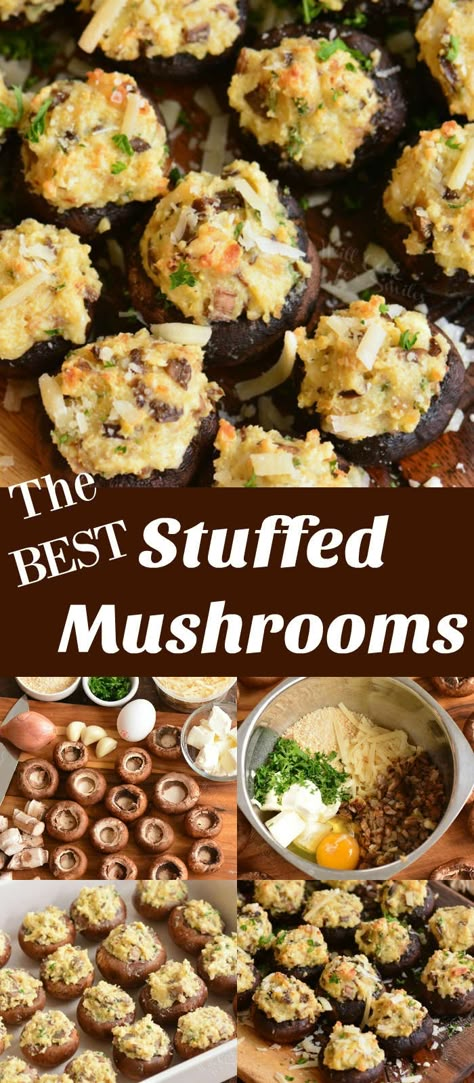 These are the best stuffed mushrooms!  Classic Stuffed Mushrooms recipe featuring baby bella mushrooms stuffed with a mixture of cream cheese, herbs, onions and more cheese.#mushrooms #appetizer #stuffed #stuffedmushrooms Classic Stuffed Mushrooms, Easy Stuffed Mushroom Recipe, Best Stuffed Mushrooms, Vegan Stuffed Mushrooms, Resep Vegan, Mushrooms Stuffed, Stuffed Mushrooms Easy, Baby Bella Mushrooms, Mushroom Recipes Healthy